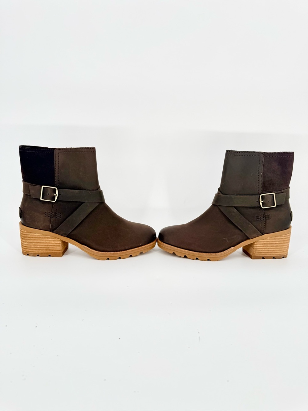 SOREL Cate Buckle Brown Leather Ankle Boots Gorpcore Rustic Moto Granola 8.5 - Picture 14 of 14